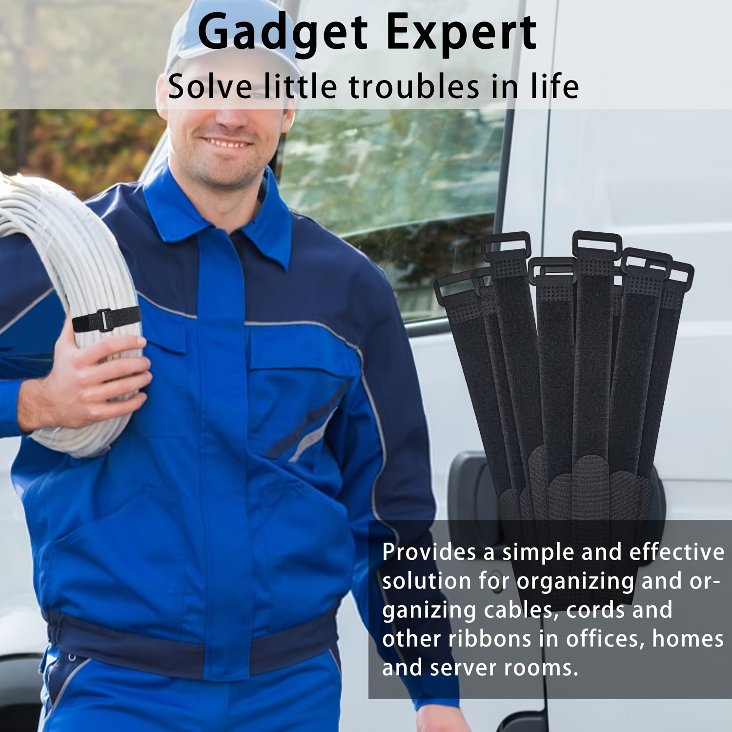Cable Velcro Strap - Czarne paski rzep wielokrotnego użytku z