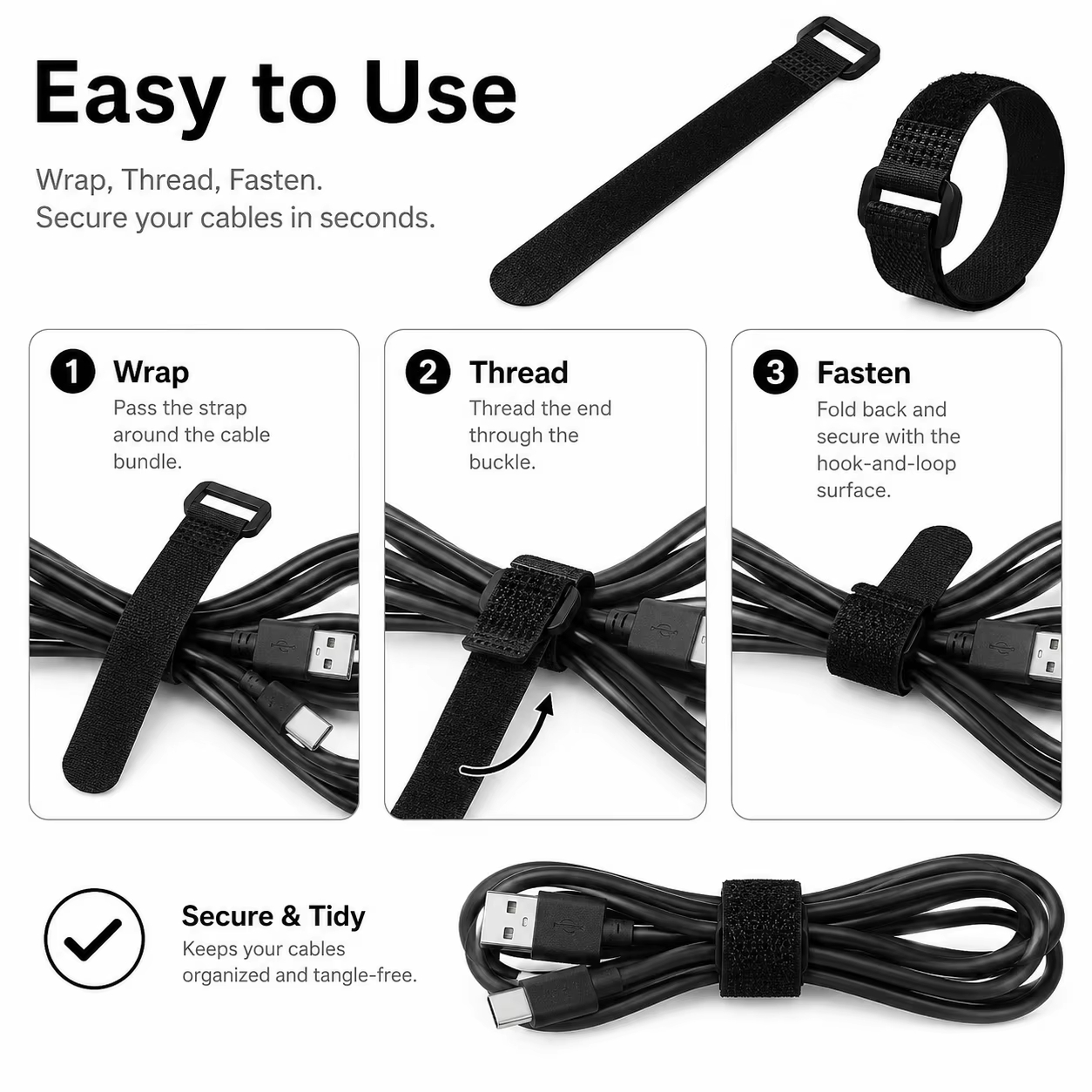 Czarne paski rzep wielokrotneg – Cable Velcro Strap recenzja i cena